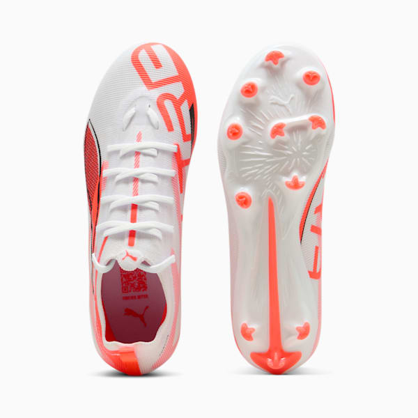 Chaussures de soccer à crampons pour terrain ferme/terrain artificiel ULTRA 5 PRO Enfant et adolescent, PUMA White-PUMA Black-Glowing Red, extralarge